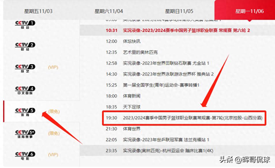 中央5套篮球直播时间表：CCTV5今晚19:30分会有北控男篮直播！