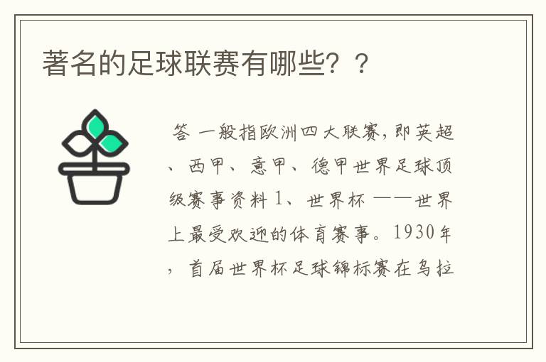 ﹝四大联赛还是五大联赛﹞著名的足球联赛有哪些？?